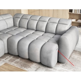 Canapé d'angle profondeur réglable FASANO velours Luxe gris clair 5 places, angle gauche (vu de face)