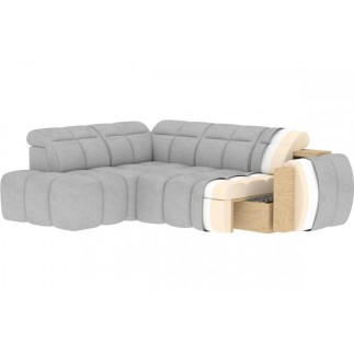 Canapé d'angle profondeur réglable FASANO velours Luxe gris clair 5 places, angle gauche (vu de face)