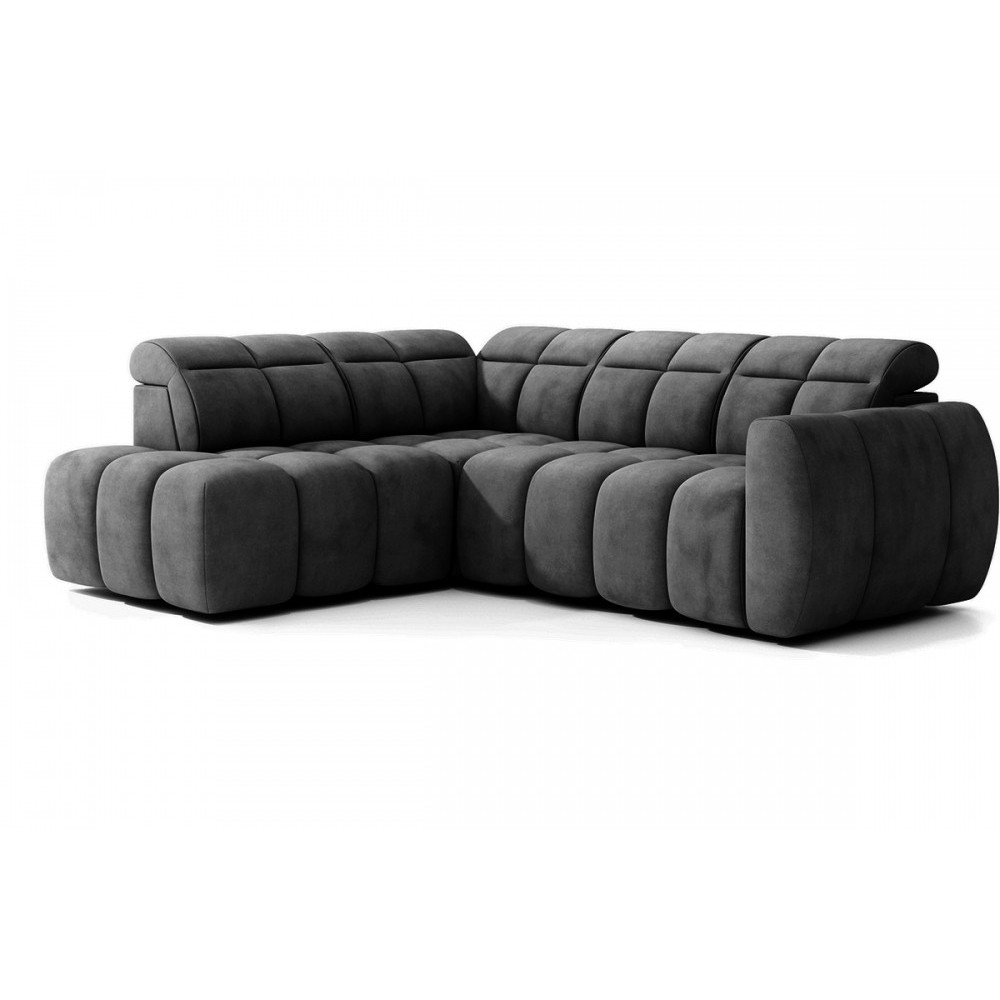 Canapé d'angle profondeur réglable FASANO velours Luxe gris foncé 5 places, angle gauche (vu de face) Canapé d'angle profondeur réglable FASANO velours Luxe gris foncé 5 places, angle gauche (vu de face)