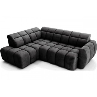 Canapé d'angle profondeur réglable FASANO velours Luxe gris foncé 5 places, angle gauche (vu de face)