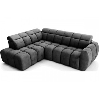 Canapé d'angle profondeur réglable FASANO velours Luxe gris foncé 5 places, angle gauche (vu de face)