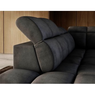 Canapé d'angle profondeur réglable FASANO velours Luxe gris foncé 5 places, angle gauche (vu de face)