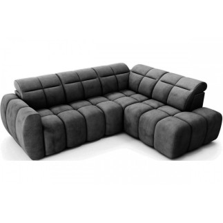 Canapé d'angle profondeur réglable FASANO velours Luxe gris foncé, 5 places, angle droit (vu de face)