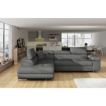 Canapé d'angle convertible - en tissu luxe 5 places ANNECY TISSU, couleur gris, angle gauche