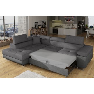 Canapé d'angle convertible - en tissu luxe 5 places ANNECY TISSU, couleur gris, angle gauche