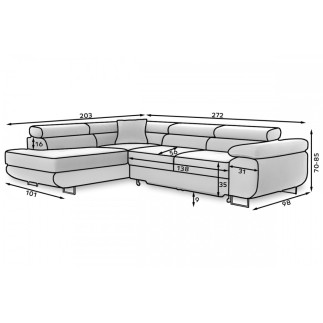 Canapé d'angle convertible - en tissu luxe 5 places ANNECY TISSU, couleur gris, angle gauche