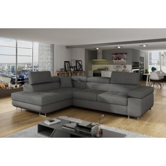 Canapé d'angle convertible - en tissu luxe 5 places ANNECY TISSU, couleur gris, angle gauche