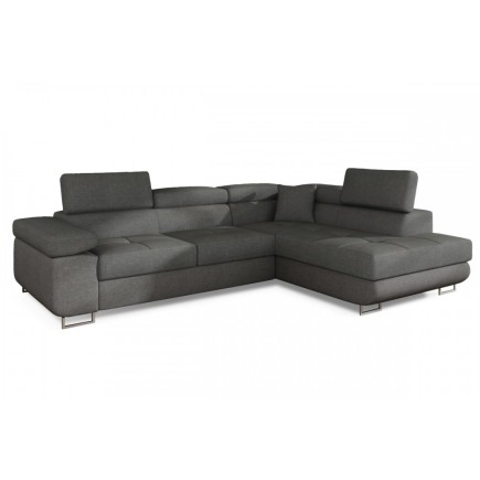Canapé d'angle convertible - en tissu luxe 5 places, ANNECY TISSU, couleur gris, angle DROIT