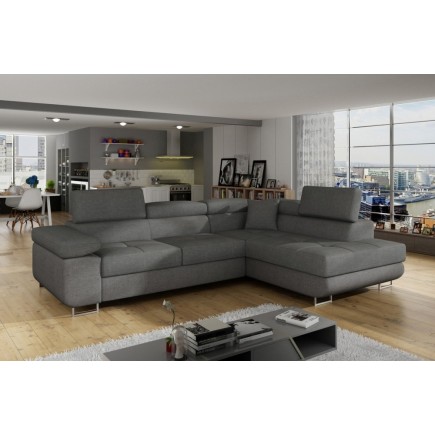 Canapé d'angle convertible - en tissu luxe 5 places, ANNECY TISSU, couleur gris, angle DROIT