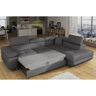 Canapé d'angle convertible - en tissu luxe 5 places, ANNECY TISSU, couleur gris, angle DROIT