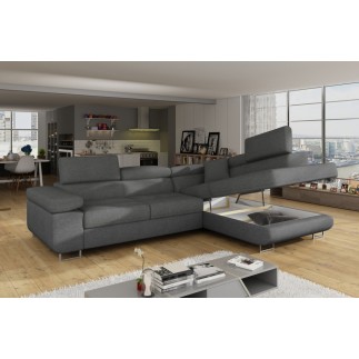 Canapé d'angle convertible - en tissu luxe 5 places, ANNECY TISSU, couleur gris, angle DROIT