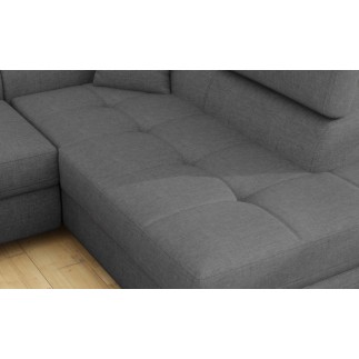Canapé d'angle convertible - en tissu luxe 5 places, ANNECY TISSU, couleur gris, angle DROIT