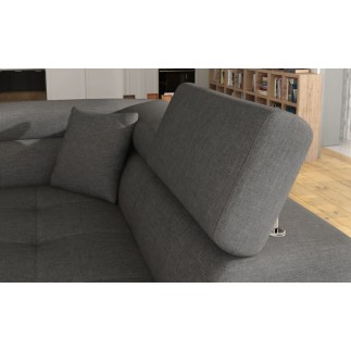 Canapé d'angle convertible - en tissu luxe 5 places, ANNECY TISSU, couleur gris, angle DROIT