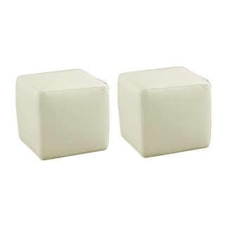 Ensemble de 2 poufs carrés en cuir, écru.