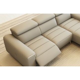 Canapé d'angle fonction relax en cuir italien 5 places SERENITY, gris clair, angle droit