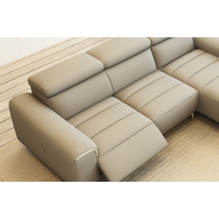 Canapé d'angle fonction relax en cuir italien 5 places SERENITY, gris clair, angle droit