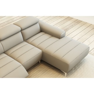 Canapé d'angle fonction relax en cuir italien 5 places SERENITY, gris clair