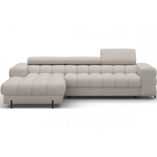 Canapé d'angle convertible FELIX en tissu bouclette beige, 5 places, angle gauche (vu de face)