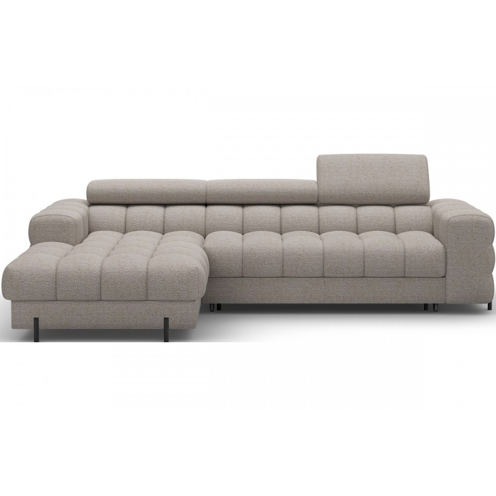 Canapé d'angle convertible FELIX en tissu bouclette taupe, 5 places, angle gauche (vu de face) Canapé d'angle convertible FELIX en tissu bouclette taupe, 5 places, angle gauche (vu de face)