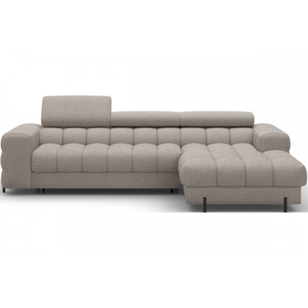 Canapé d'angle convertible FELIX tissu bouclette taupe, 5 places, angle droit (vu de face)