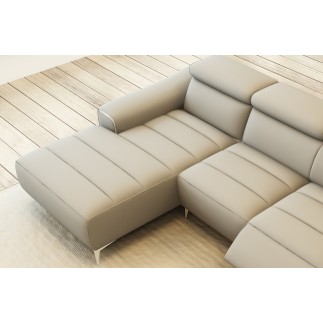 Canapé d'angle fonction relax en cuir italien 5 places SERENITY, gris clair