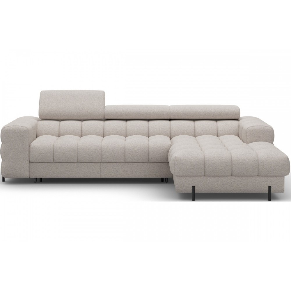 Canapé d'angle convertible FELIX tissu bouclette beige, 5 places, angle droit (vu de face) Canapé d'angle convertible FELIX tissu bouclette beige, 5 places, angle droit (vu de face)