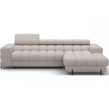 Canapé d'angle convertible FELIX tissu bouclette beige, 5 places, angle droit (vu de face)