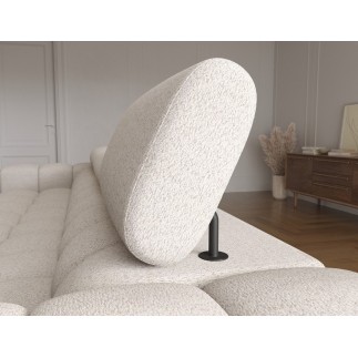 Canapé d'angle convertible FELIX tissu bouclette beige, 5 places, angle droit (vu de face)