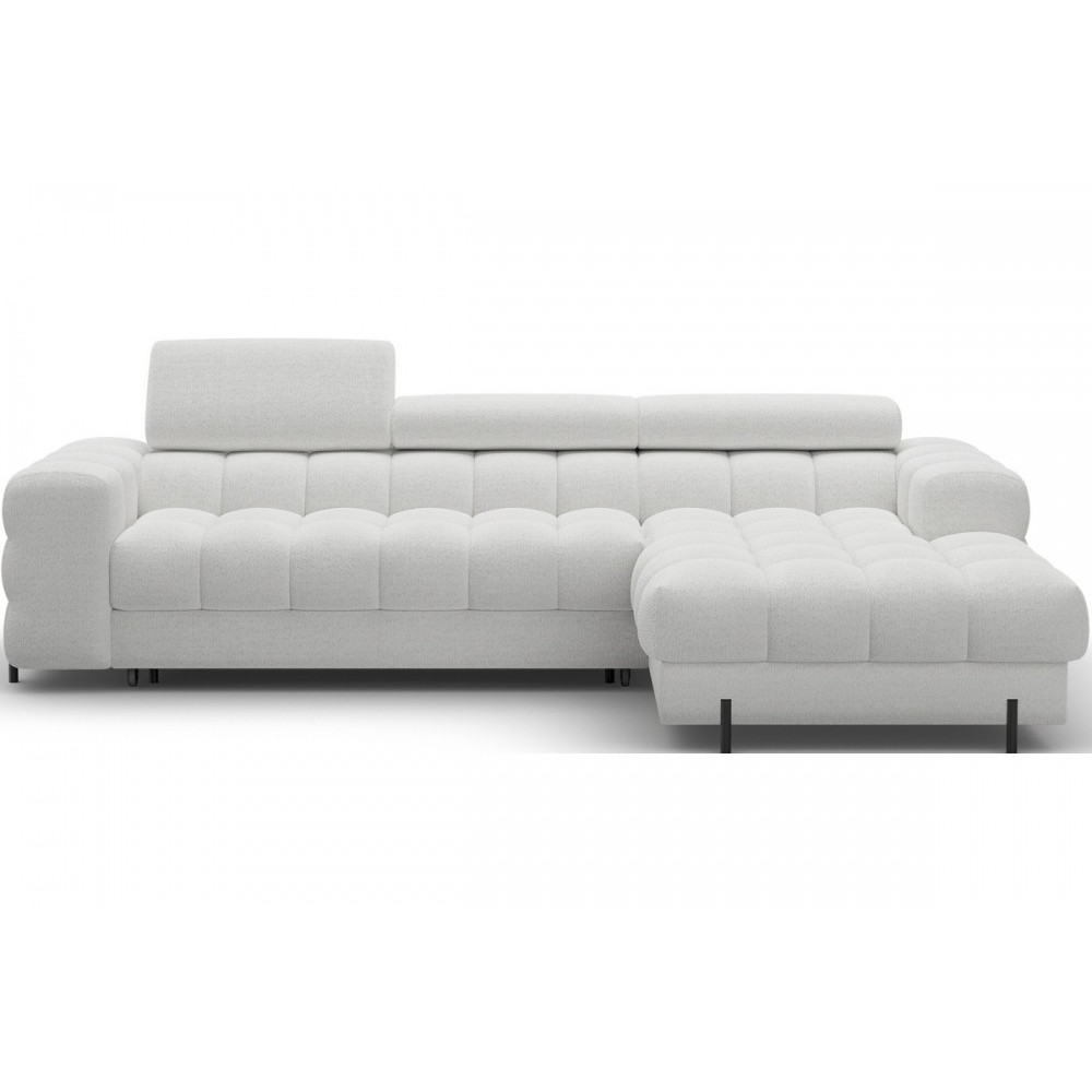 Canapé d'angle convertible FELIX tissu bouclette ivoire, 5 places, angle droit (vu de face) Canapé d'angle convertible FELIX tissu bouclette ivoire, 5 places, angle droit (vu de face)