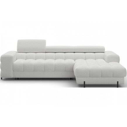Canapé d'angle convertible FELIX tissu bouclette ivoire, 5 places, angle droit (vu de face)