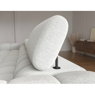 Canapé d'angle convertible FELIX tissu bouclette ivoire, 5 places, angle droit (vu de face)