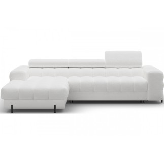 Canapé d'angle convertible FELIX en tissu bouclette ivoire, 5 places, angle gauche (vu de face)