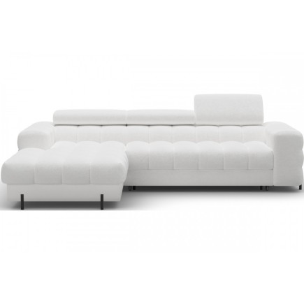 Canapé d'angle convertible FELIX en tissu bouclette ivoire, 5 places, angle gauche (vu de face)