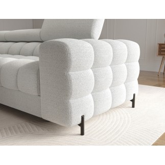Canapé d'angle convertible FELIX en tissu bouclette ivoire, 5 places, angle gauche (vu de face)