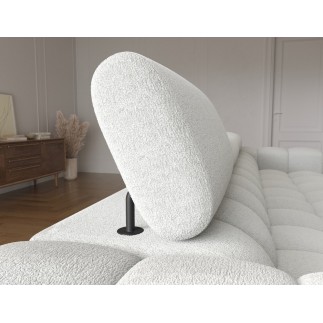 Canapé d'angle convertible FELIX en tissu bouclette ivoire, 5 places, angle gauche (vu de face)