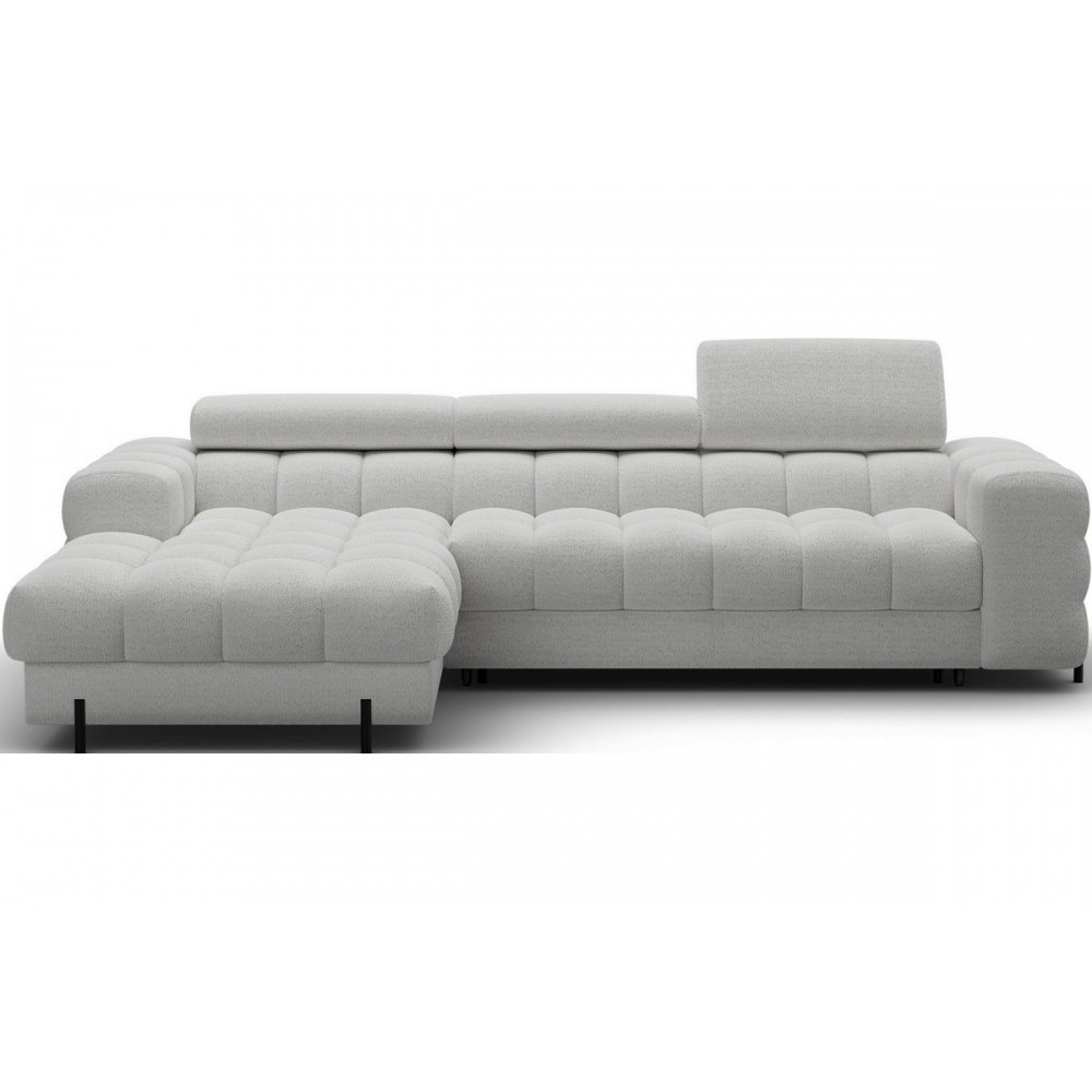 Canapé d'angle convertible FELIX en tissu bouclette gris clair, 5 places, angle gauche (vu de face) Canapé d'angle convertible FELIX en tissu bouclette gris clair, 5 places, angle gauche (vu de face)