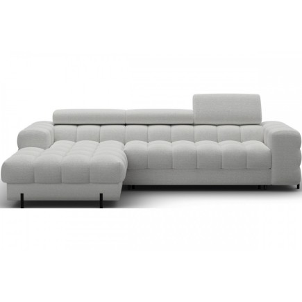 Canapé d'angle convertible FELIX en tissu bouclette gris clair, 5 places, angle gauche (vu de face)
