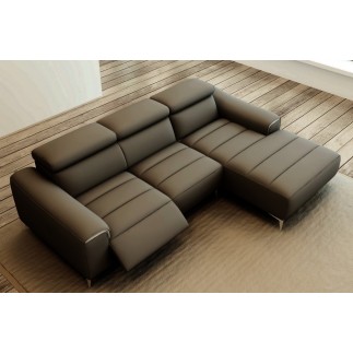 Canapé d'angle fonction relax en cuir italien 5 places SERENITY, gris foncé
