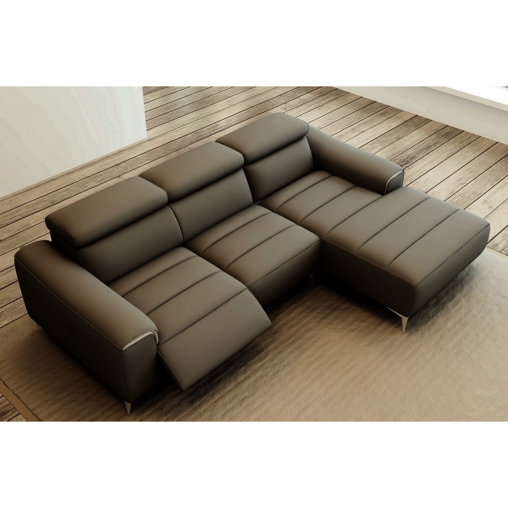 Canapé d'angle fonction relax en cuir italien 5 places SERENITY, gris foncé, angle droit