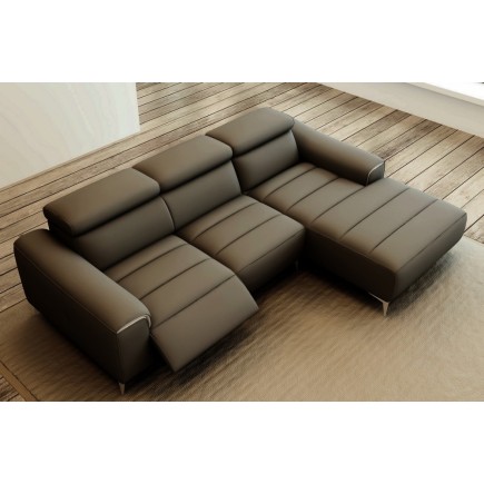 Canapé d'angle fonction relax en cuir italien 5 places SERENITY, gris foncé