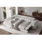 Canapé d'angle convertible FELIX en tissu bouclette gris clair, 5 places, angle gauche (vu de face) Canapé d'angle convertible FELIX en tissu bouclette gris clair, 5 places, angle gauche (vu de face)
