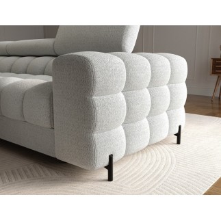 Canapé d'angle convertible FELIX en tissu bouclette gris clair, 5 places, angle gauche (vu de face)
