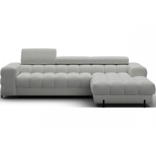 Canapé d'angle convertible FELIX tissu bouclette gris clair, 5 places, angle droit (vu de face)