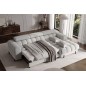 Canapé d'angle convertible FELIX tissu bouclette gris clair, 5 places, angle droit (vu de face)