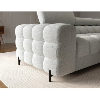 Canapé d'angle convertible FELIX tissu bouclette gris clair, 5 places, angle droit (vu de face)