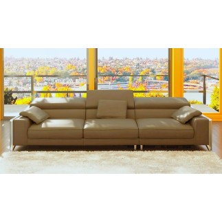 Canapé droit en cuir italien 4 places SUEDO, marron (sans la partie pouf de 85 cm)