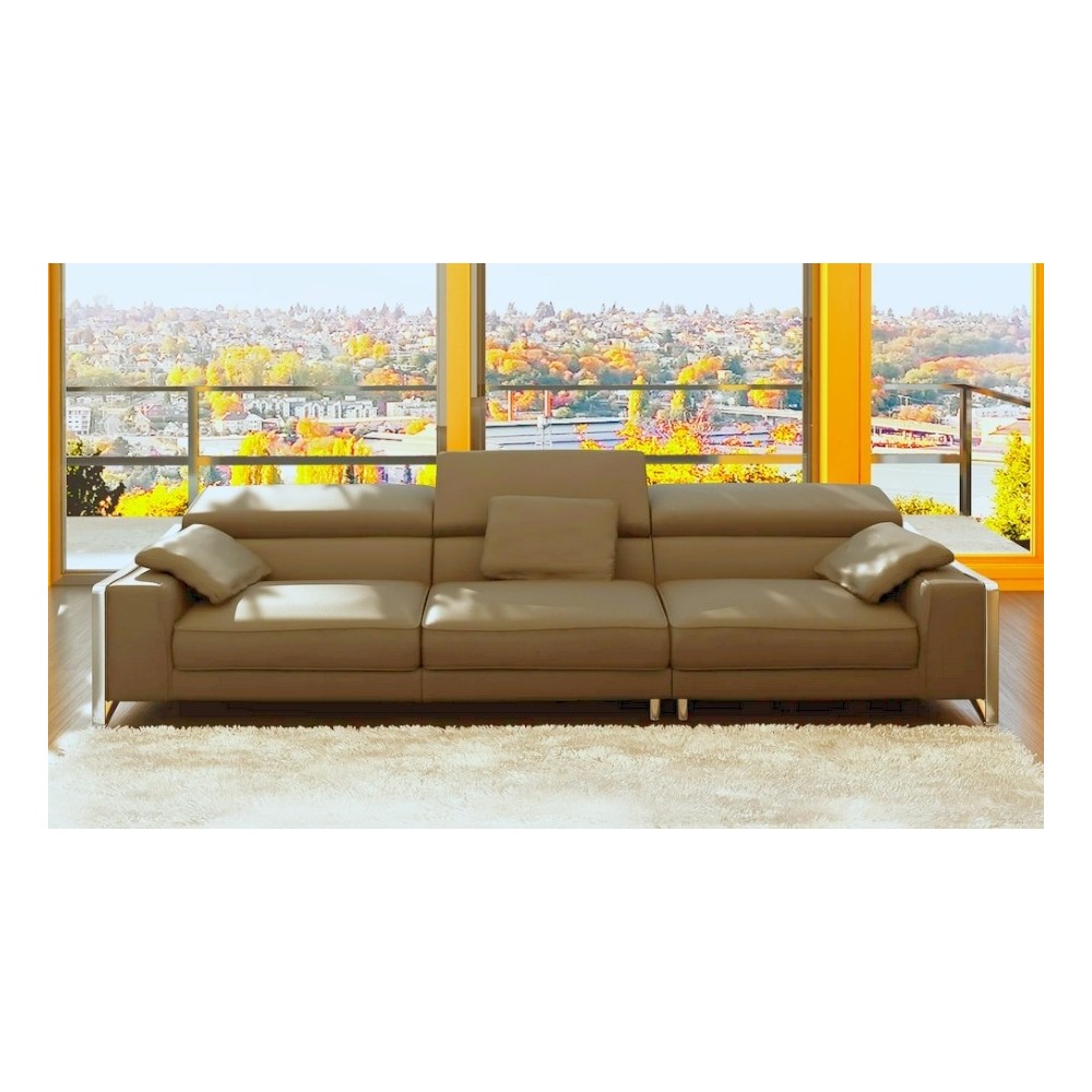 Canapé droit en cuir italien 4 places SUEDO, marron (sans la partie pouf de 85 cm)