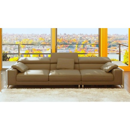 Canapé droit en cuir italien 4 places SUEDO, marron (sans la partie pouf de 85 cm)