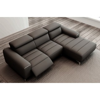Canapé d'angle fonction relax en cuir italien 5 places SERENITY, noir