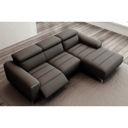 Canapé d'angle fonction relax en cuir italien 5 places SERENITY, noir